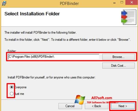 Skærmbillede PDFBinder Windows 7
