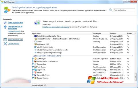 Skærmbillede Soft Organizer Windows 7