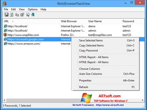Skærmbillede WebBrowserPassView Windows 7
