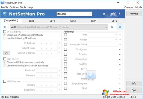 Skærmbillede NetSetMan Windows 7