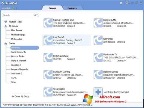 Skærmbillede RaidCall Windows 7