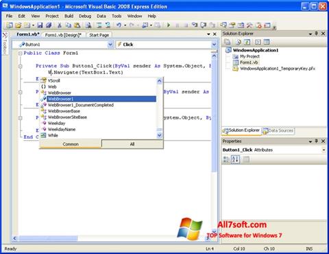 Skærmbillede Microsoft Visual Basic Windows 7