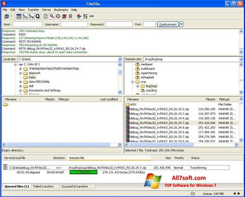 Skærmbillede FileZilla Windows 7