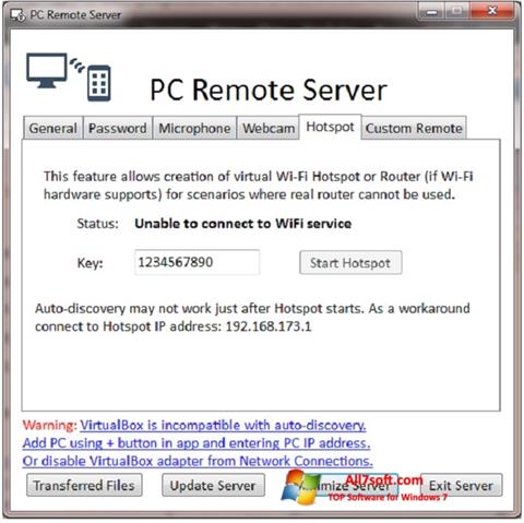 Skærmbillede PC Remote Server Windows 7