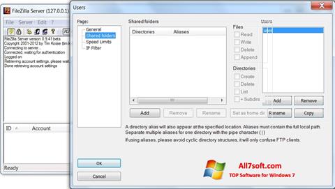 Skærmbillede FileZilla Server Windows 7