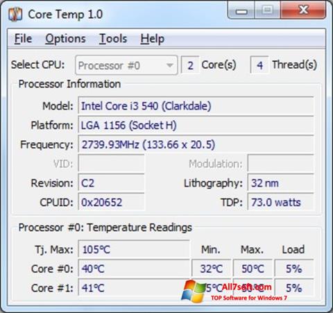 Skærmbillede Core Temp Windows 7