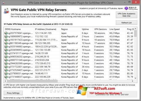 Skærmbillede VPN Gate Windows 7