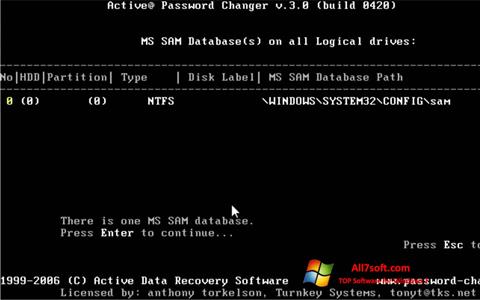 Skærmbillede Active Password Changer Windows 7