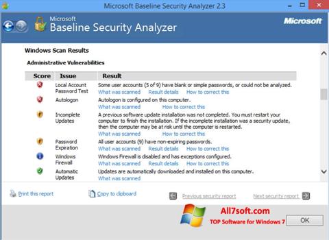 Skærmbillede Microsoft Baseline Security Analyzer Windows 7