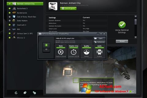 Skærmbillede NVIDIA GeForce Experience Windows 7