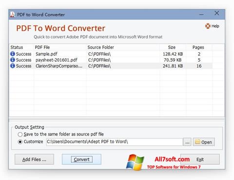 Skærmbillede PDF to Word Converter Windows 7