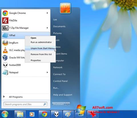 Skærmbillede ViStart Windows 7