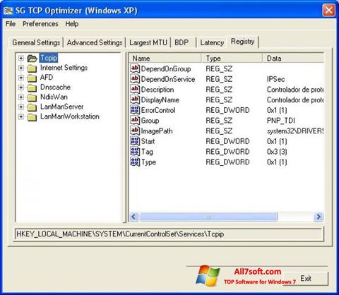 Skærmbillede TCP Optimizer Windows 7