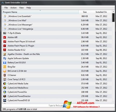 Skærmbillede Geek Uninstaller Windows 7