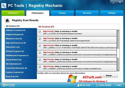 Skærmbillede Registry Mechanic Windows 7