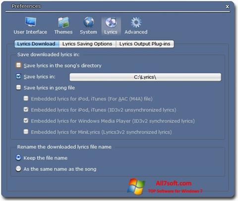 Skærmbillede Minilyrics Windows 7
