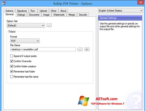 Skærmbillede BullZip PDF Printer Windows 7