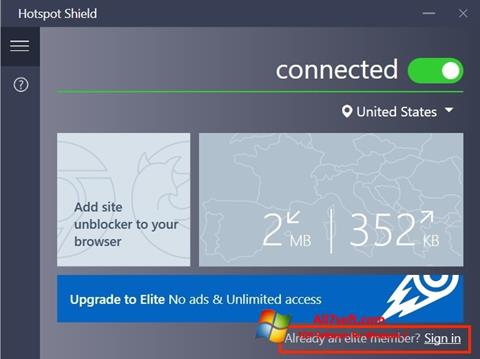 Skærmbillede Hotspot Shield Windows 7