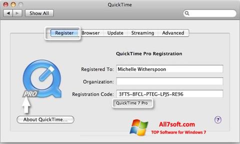 Skærmbillede QuickTime Pro Windows 7
