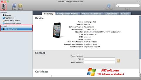 Skærmbillede iPhone Configuration Utility Windows 7