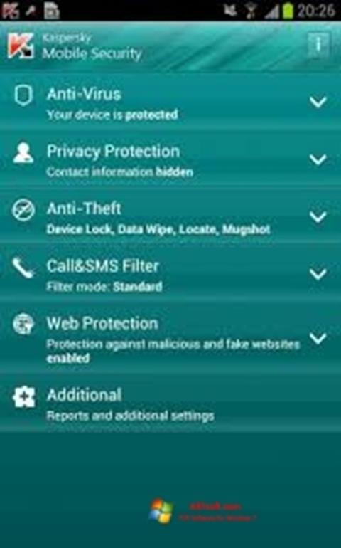 Skærmbillede Kaspersky Mobile Security Windows 7
