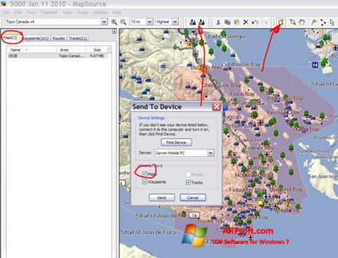 Skærmbillede MapSource Windows 7