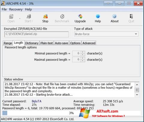 Skærmbillede Advanced Archive Password Recovery Windows 7